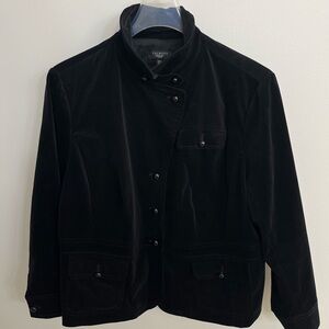 NWOT Talbots Women’s Size 22 Black Velvet Military Style Jacket with 3 pockets.